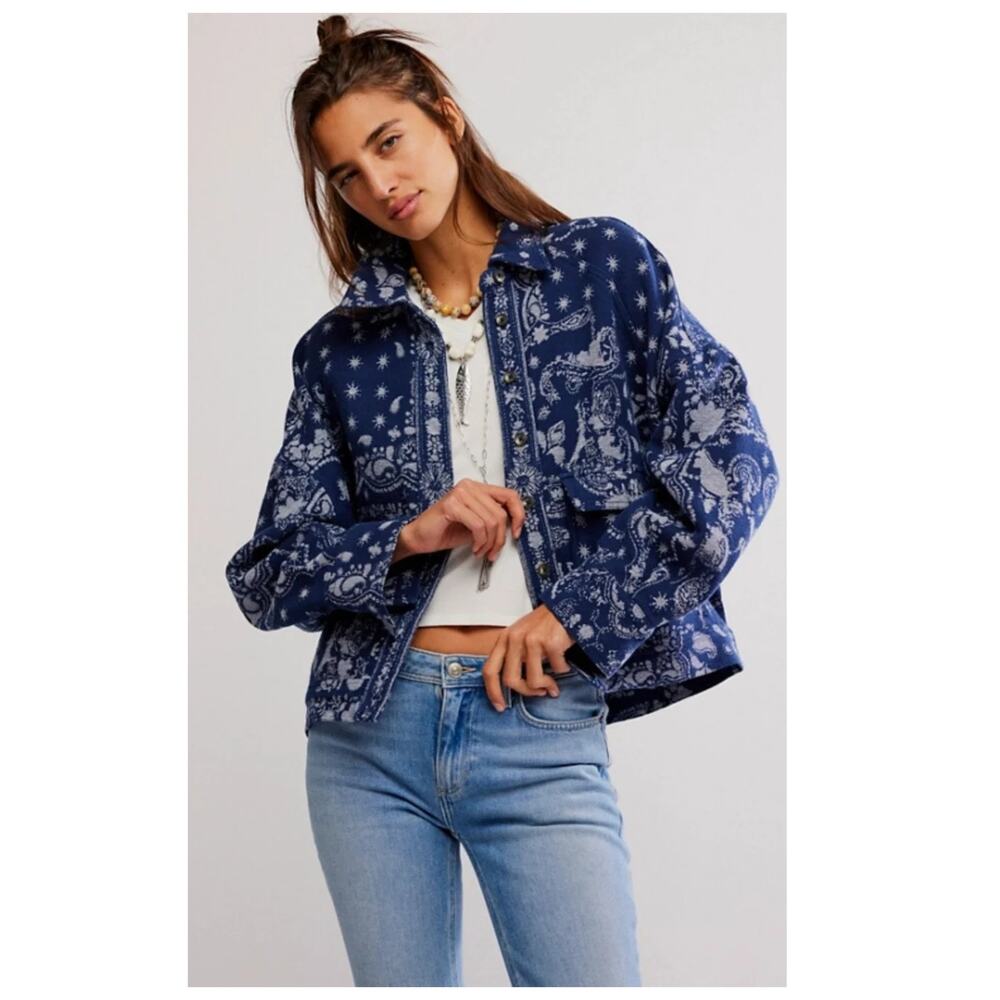 NEW Free People Bandana Jacquard Shirt Jacket Size Large
